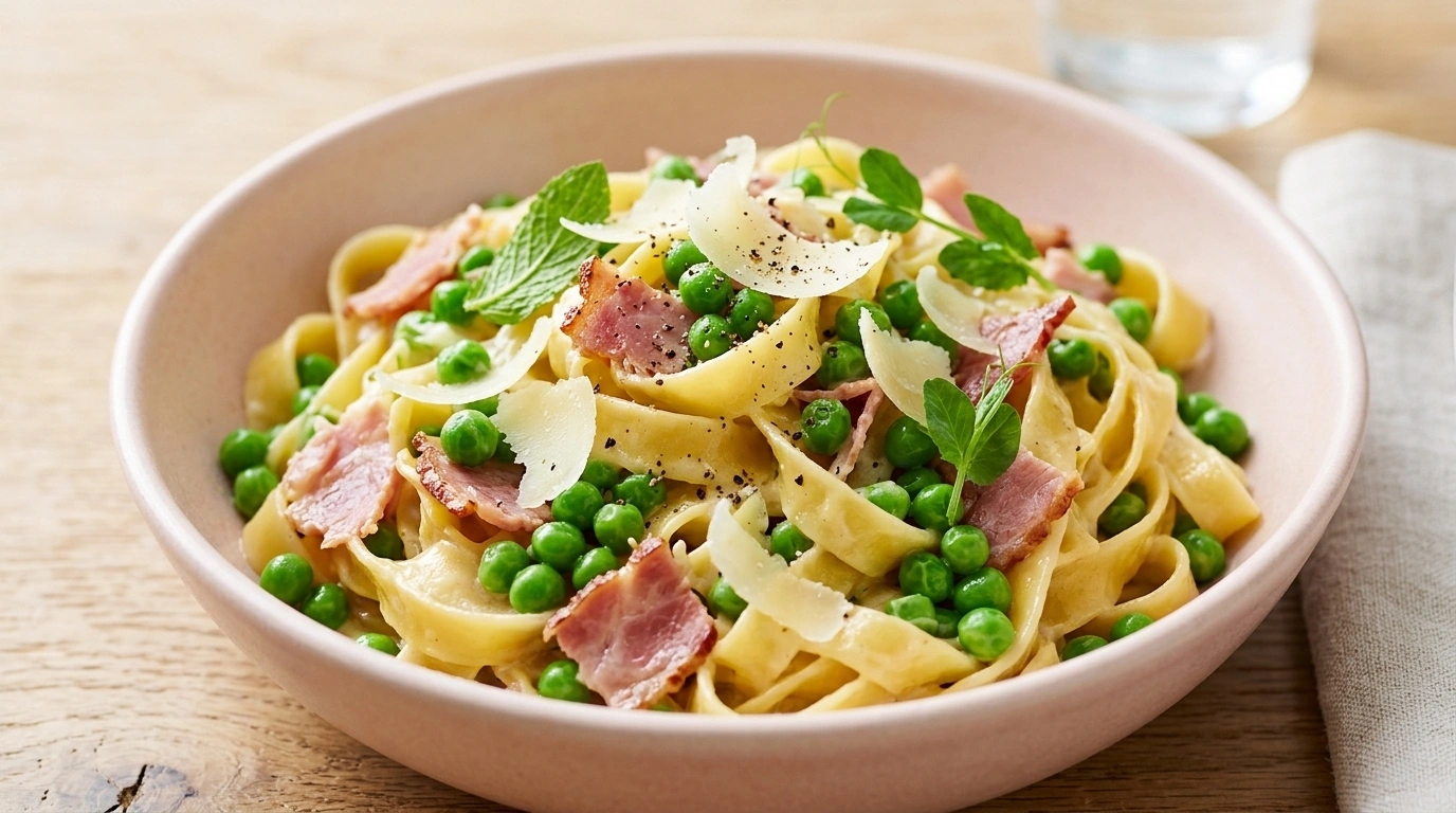 Pasta med skinka, ärtor och gräddsås – Barnens absoluta favorit - traditionellt Svensk Middag recept, perfekt till vardagsmiddag